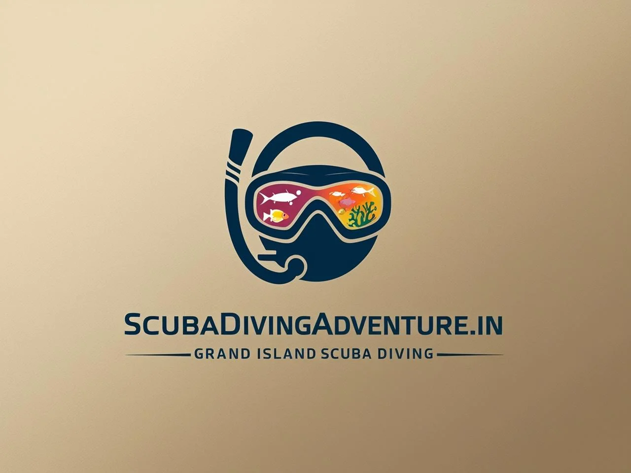 Logo featuring a diver's mask with fish and coral, labeled 'ScubaDivingAdventure.in.'
